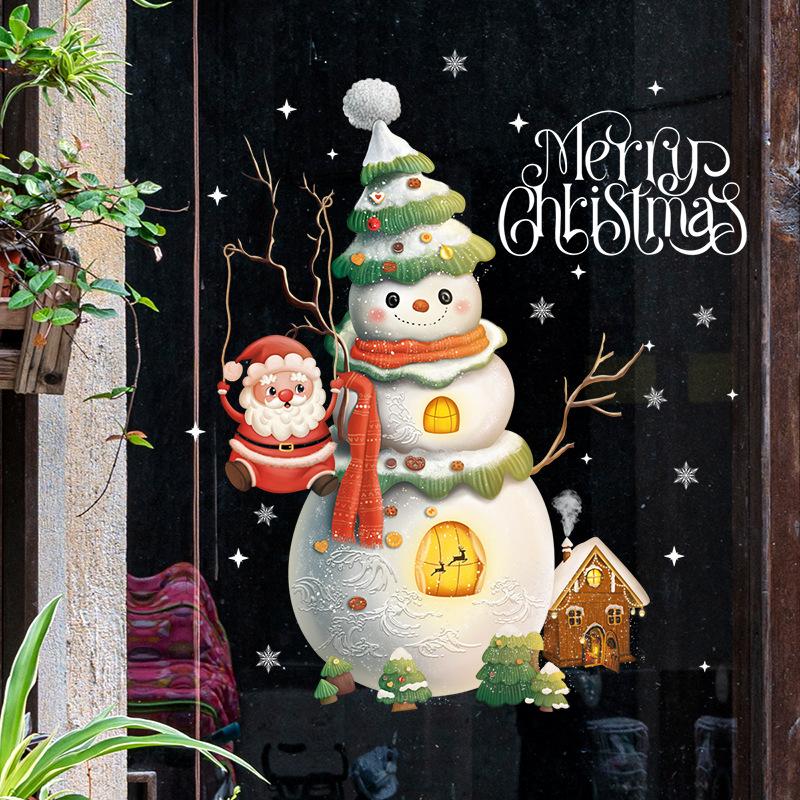 2025 Christmas Window Stickers Santa Claus Xmas Tree Cartoon Glass Decal Merry Christmas New Year Holiday Decorations for Home