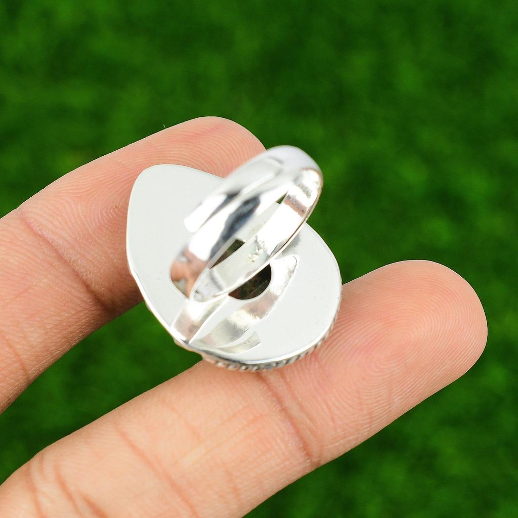 925 Sterling Silver Pear Grass Garnet Stone Boho Solitaire Wedding Ring Jewelry