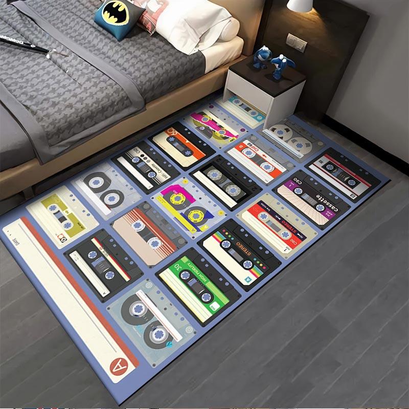 Retro Style Cassette Tape Pattern Printed Carpet for Home Decor Suitable for use as an anti-slip for living room bedroom sofas