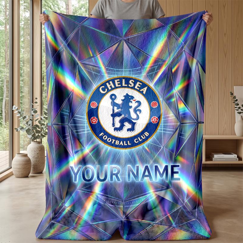 Custom Text Flannel Throw Blanket, Lightweight Cozy Bed Sofa BlanketChelsea FC