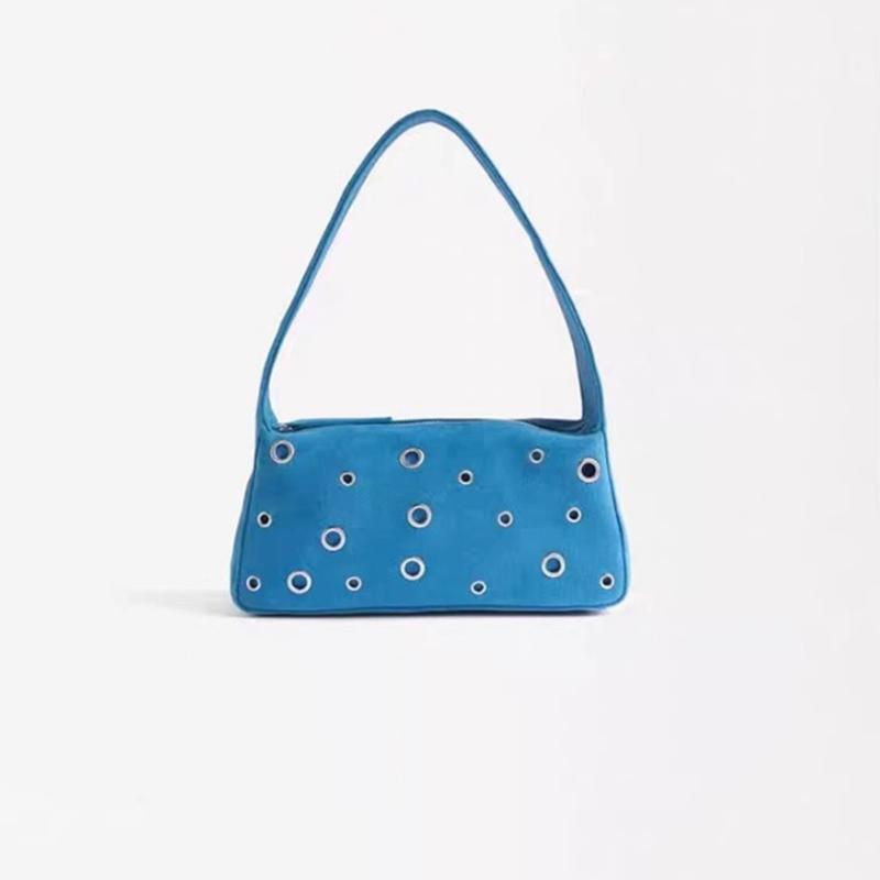 Luxury Designer Suede Handbag 2024 New Vintage Hollow out Rivet Tote Bags Crescent Underarm Bag Solid Color Trendy Shoulder Bag синий