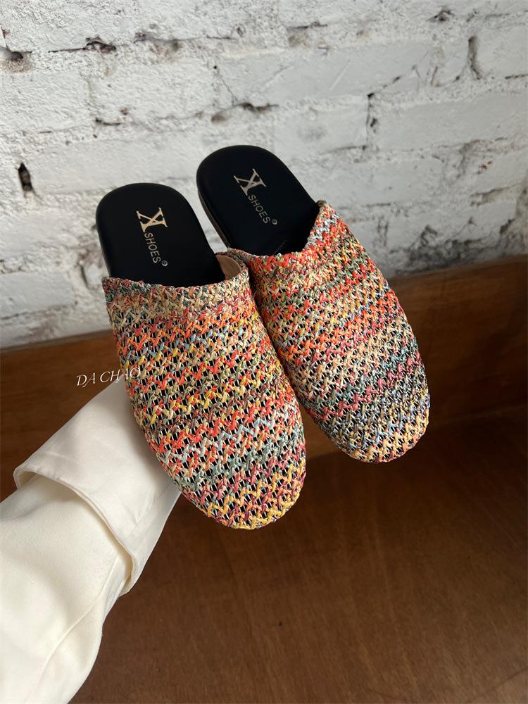 

Breathable bag head half slippers women s 2025 summer new with skirt soft bottom outer wear a pedal hollow sandals 40