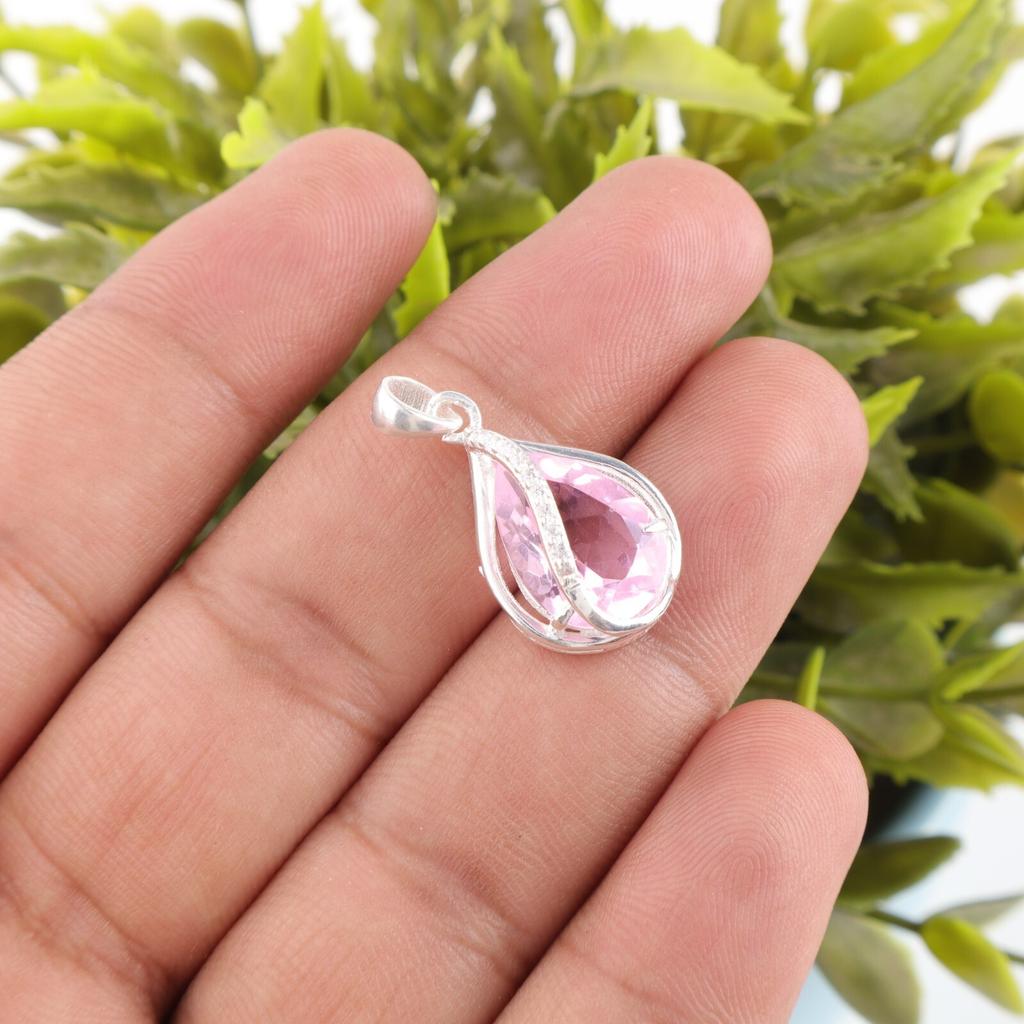Morganit Edelstein 925 Massivsilber Modeschmuck Zirkon Anhänger Zum Geschenk CZP-7-16