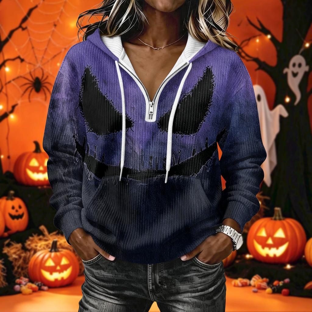 Women's Halloween Print Long Sleeve Hoodie Pullover Sweatshirt