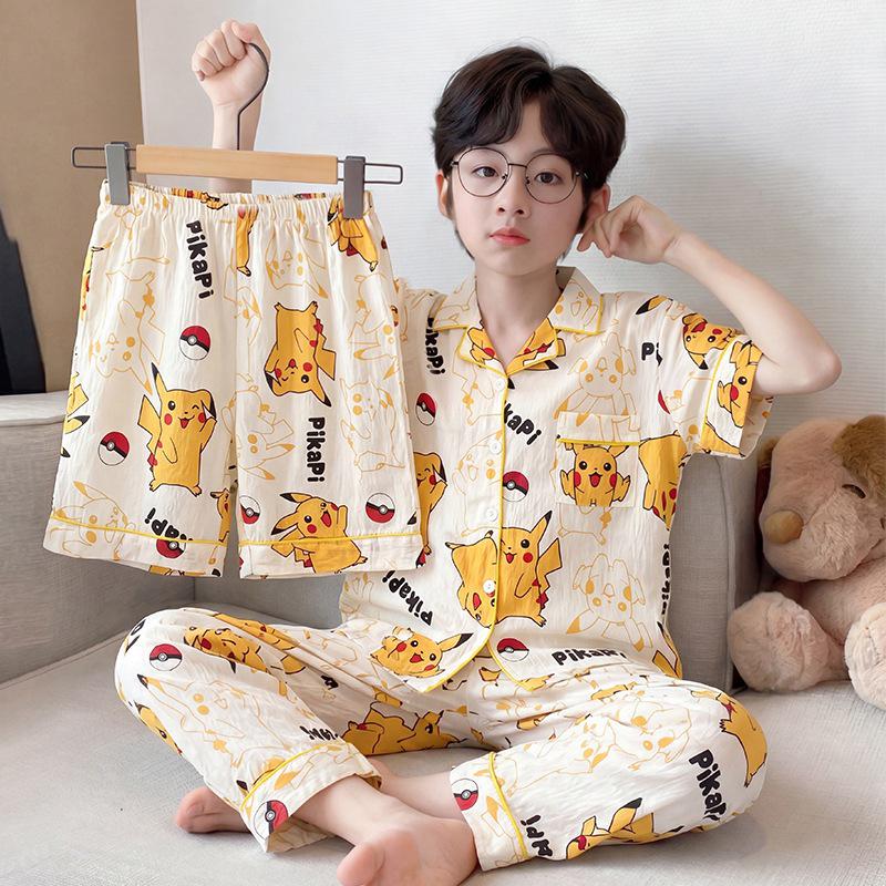 Boys' Thin Cotton Pajamas 3-Piece Set - Spring/Summer 2026