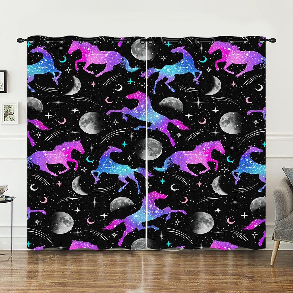 Závěs Jednorožec Zvíře 3D Digitální Tisk Zatemňovací Závěs Kroužkování