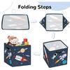 Clastyle 3 Pcs Space Kid Storage Cube Organizer Set Rocket Closet Clothes Cube Storage Bin Blue Nursery Toddler Toy Box Chest Astronaut Book Shelf