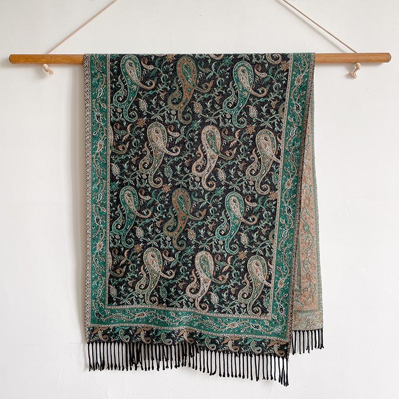 Fashion Ethnic Style Women Paisley Jacquard Scarf Thick Cashmere Classic Tassel Shawl Warm Neck Winter Wrap Pashmina Floral