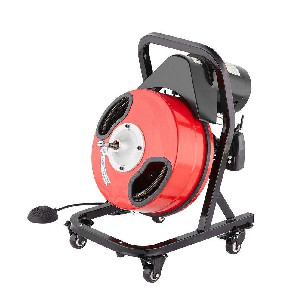Drain Cleaner Machine 50FT x 1/2 Inch Manual Feed Snake Auger with Wheels