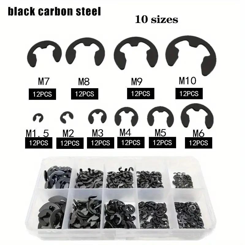 120PCS Black Stainless Steel Retaining Circlip Set Snap Ring E-Clip Washer Assortment For Shaft Fastener M1.5-M10