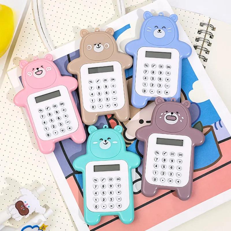 Cute Cartoon Bear Mini Calculator 8 Digit Display Ultra thin Buttons Portable Pocket sized for School Kids Portable Pocket Size