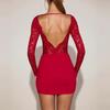 Elegantes rückenfreies eng anliegendes Abendkleid aus Spitze mit Cut-Out-Design und langen Ärmeln für Damen