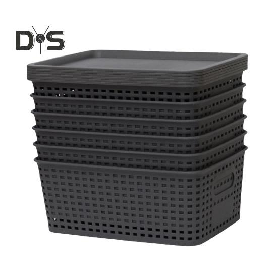 6 bucăți coșuri de depozitare din plastic cu mâner cu capac, containere de depozitare stivuibile de mare capacitate, coșuri organizatoare