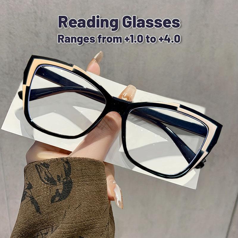 Fashion Block Color Reading Glasses Farsightedness Eyewear With Diopter +1.0...+3.0 Chic Cat Eyes Design For Men And Women