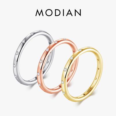 Modian 925 Sterling Silver Stackable Ring Fashion Simple Clear CZ Wedding For Women Genuine Classic Jewelry