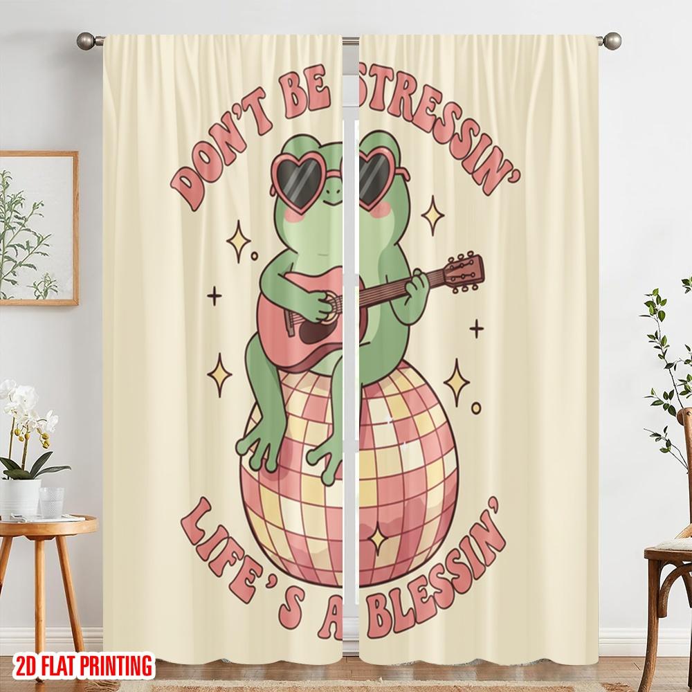 2pcs 2D Flat Printing Drapes Retro Frog Disco Ball Blessin 100% Polyester Fabric Without Electricity Festive Curtains for All
