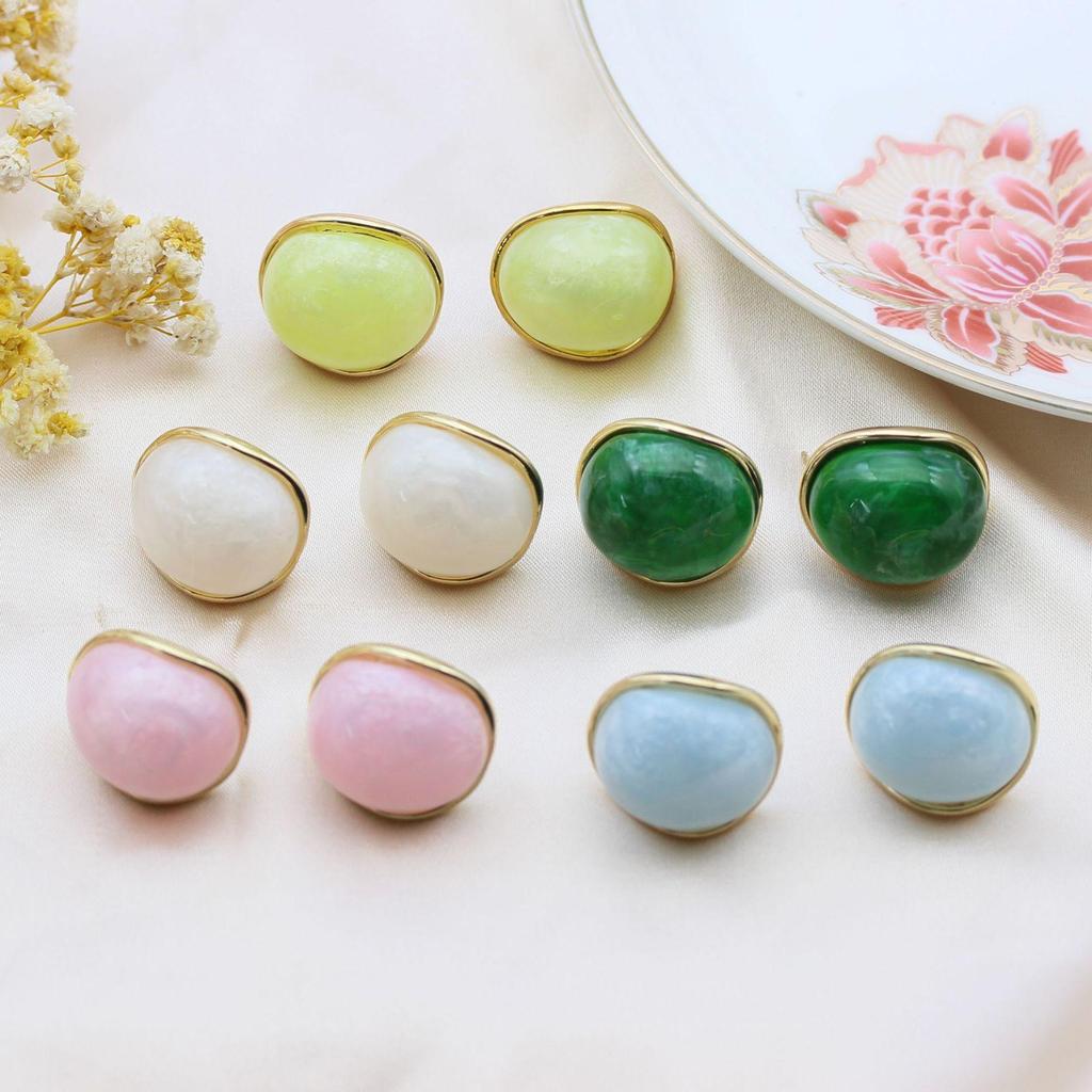 S925 Silver Needle Enamel Candy Color Oval Resin Earrings - Real Gold Color Retention, Hot Selling Jewelry.