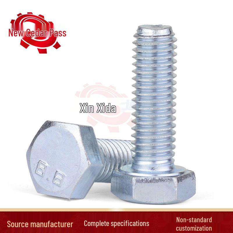 Blue & White Zinc-Plated Hex Head Bolt: High-Strength, Carbon Steel, Fully Threaded.