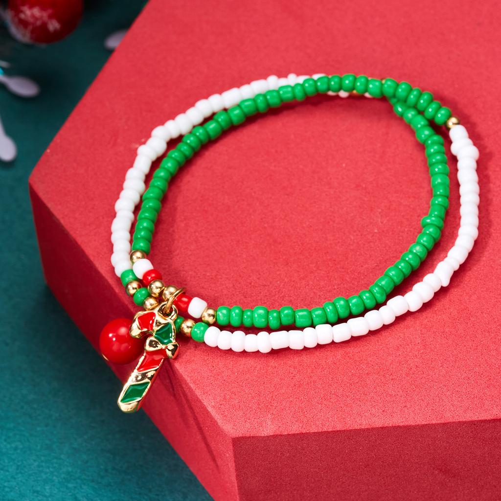 New Hot Snowman Santa Claus Crutch Wreath Pendant Multicolor Rice Beads Bracelet for Women Merry Christmas Zircon Gifts