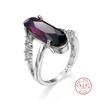 Classic Fashion Genuine  Sterling Silver Ring 2 CT Purple Zircon Crystal Wedding  Ring Engagement For Women