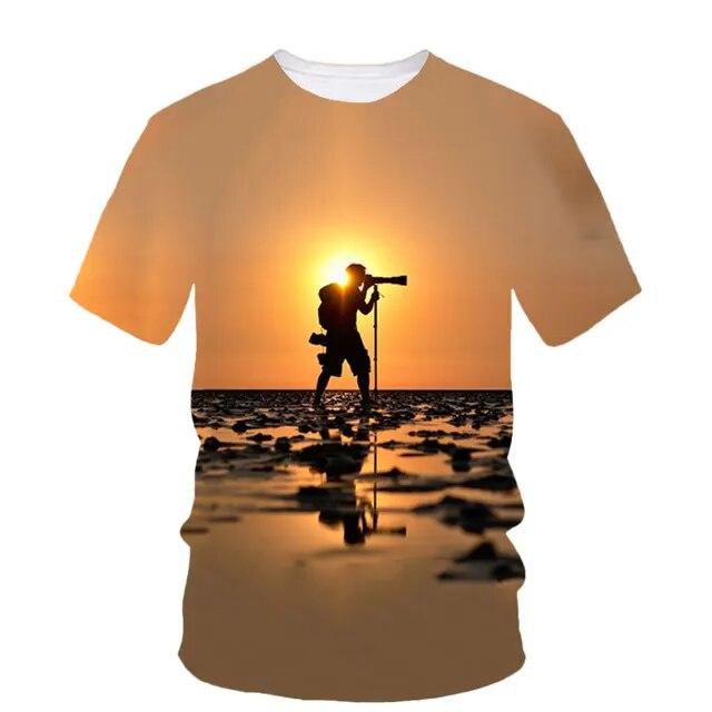 Men'S Personality T-shirt 3d High Definition Printing Camera Pattern Summer Fashion Trend Short Sleeve Photographer Crewneck Top