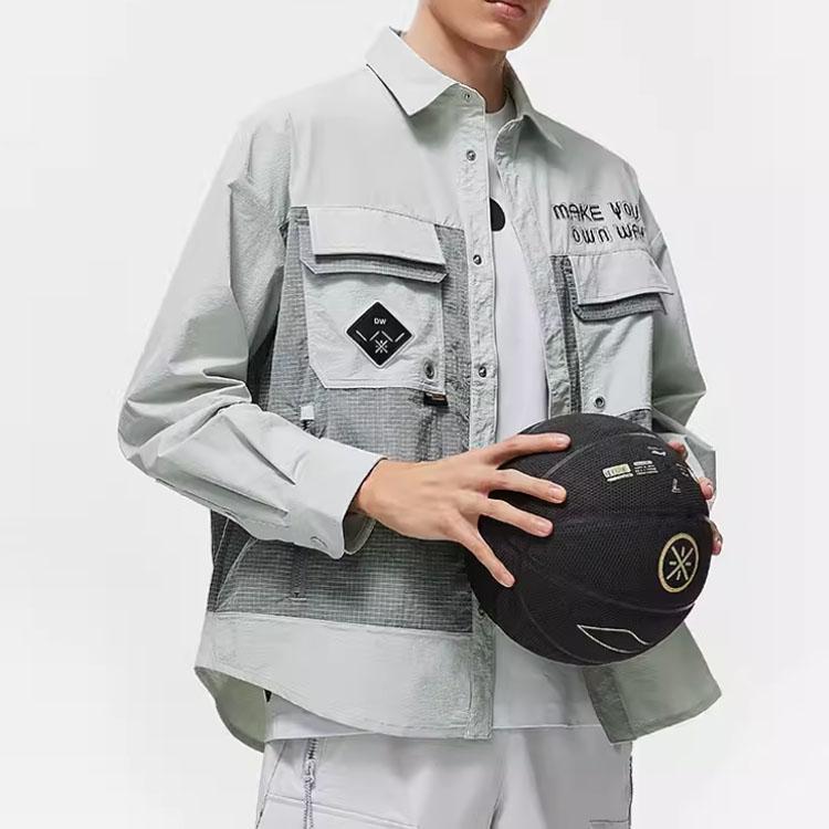 Li Ning X Cyril Artist Collaboration Series Letter Print Polo Loose Long Sleeve Sports Jacket Men Jacket River-Stone-Gray AFDT769-3
