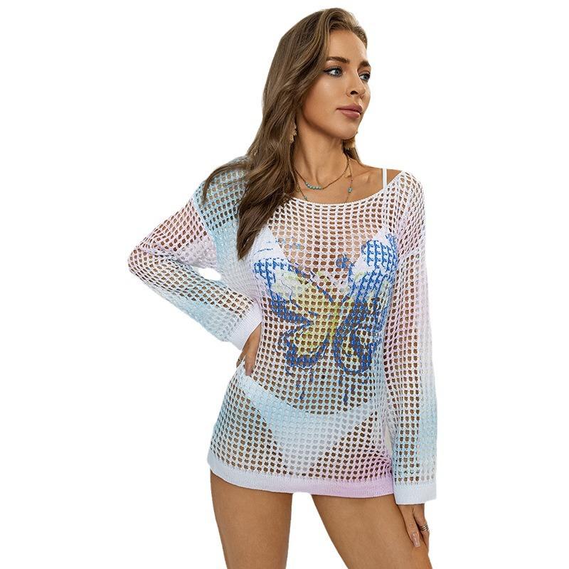 

The New Slit Cardigan Is A Loose Knitted Sweater for Women, Paired with A One-shoulder Top and A Beach Sun Protection Shirt XL белый