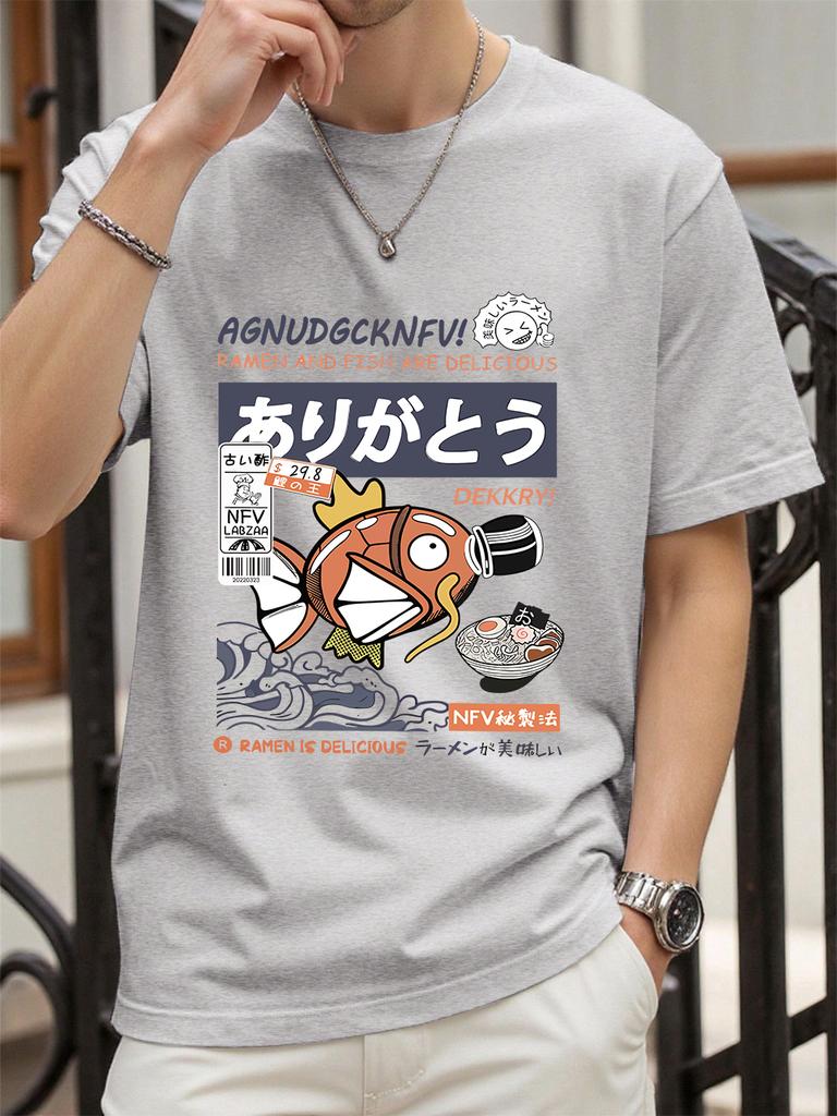 Harajuku Fish Eating Noodles Printing TShirts Womens Summer Cotton Tops ONeck Soft Loose Short Sleeve T Shirts Casual Clothes