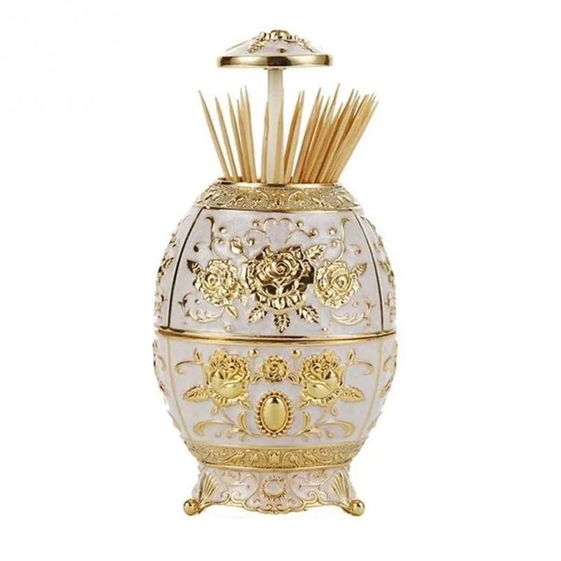 Metal Vintage Automatic Toothpick Holder Zinc Alloy Metal Toothpick Dispenser Box Organizer European Style