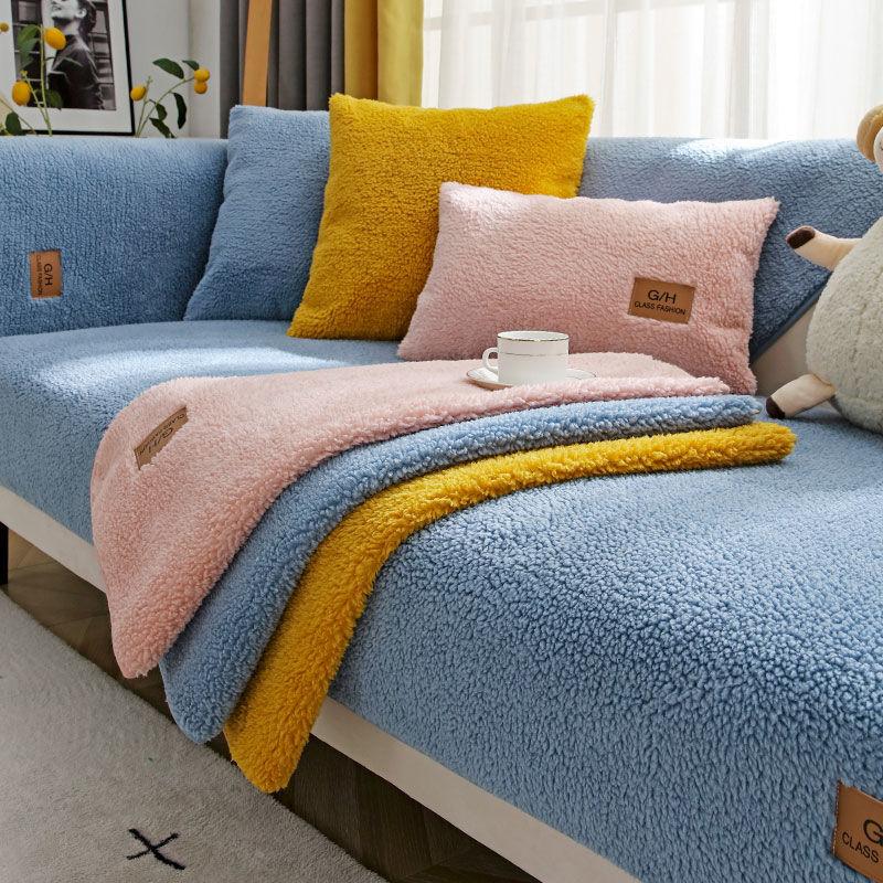Modern Sofa Covers for Living Room Winter Lamb Wool Sofa Slipcovers Sofa Towel Thicken Plush Soft Anti-slip Couch Cover for Home