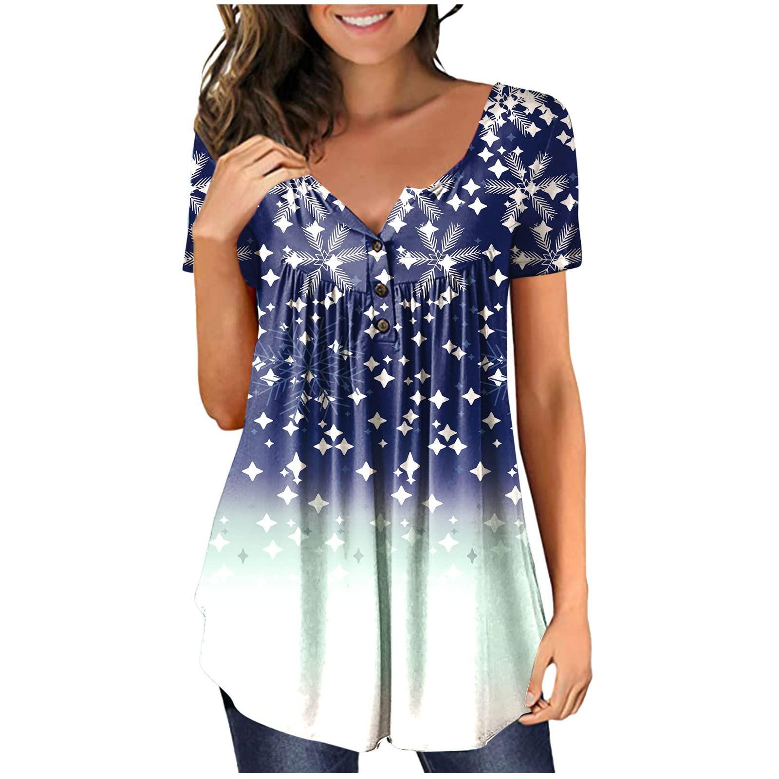 

Women s Short Sleeve Tunic Loose Tops Casual Plus Size Tops Pleated Tunic Button Down Casual Summer Spring T-Shirts Tops for Women XL синій