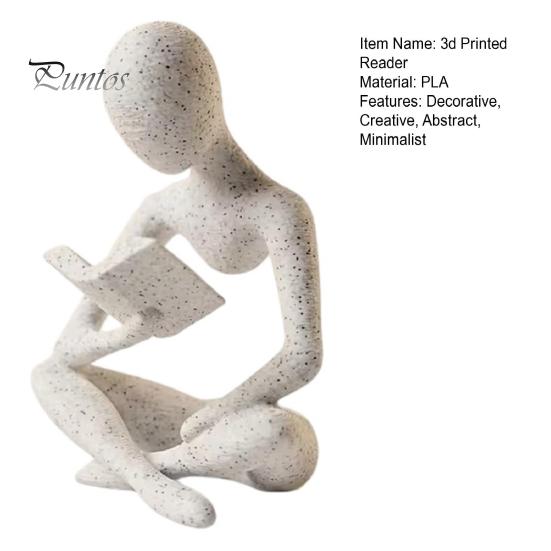 Frosted Stone Surface Figure 3D Printed Bookshelf Decor Thinker Statue, Abstract Art Ornament, Reading Sculpture, Aesthetic Cross-legged Reader