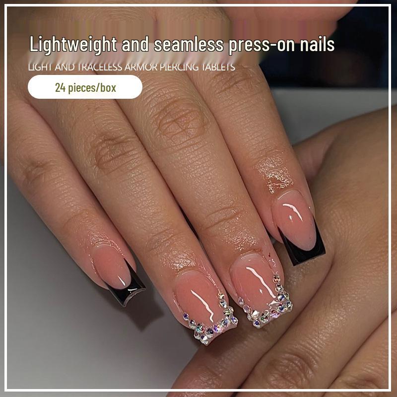 

Hot-Selling Rhinestone French Manicure Nail Tips - Super Sparkly, Wearable, Finished False Nails for Cross-Border Fashionistas. Glue Type