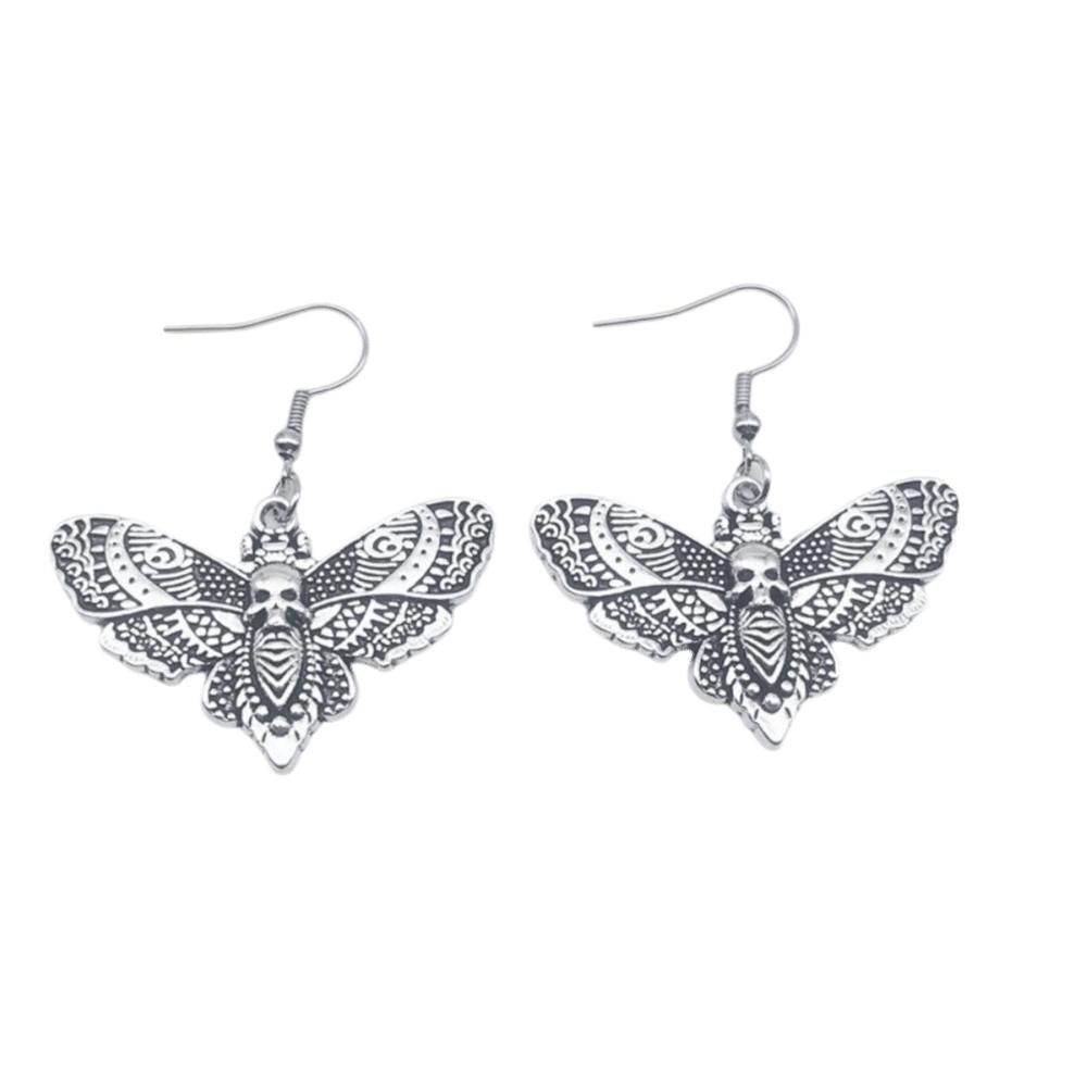 Butterfly Gothic Earrings Lightweight Halloween Dangle Earrings Skull Moth Drop Earrings Gift серебряный