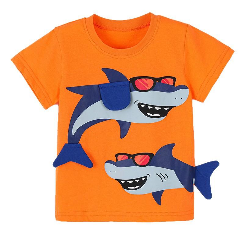 

New summer collection: boys’ short-sleeved T-shirt with stylish shark print – children’s round-neck top 90cm(2-3Y)