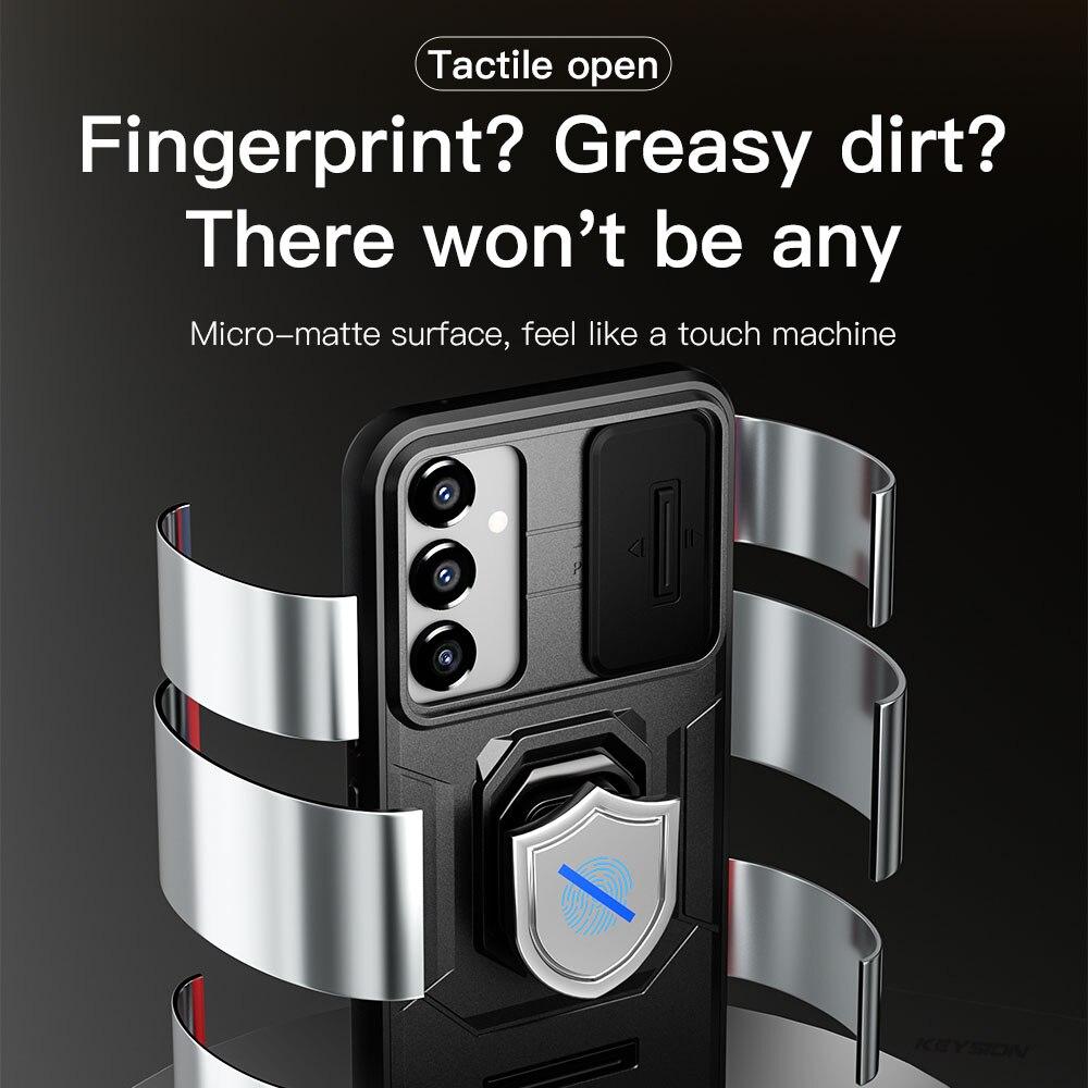 KEYSION Shockproof Case for Samsung A54 5G A34 A24 A14 Slide Camera Lens Protection Ring Stand Phone Cover for Samsung A14 LTE