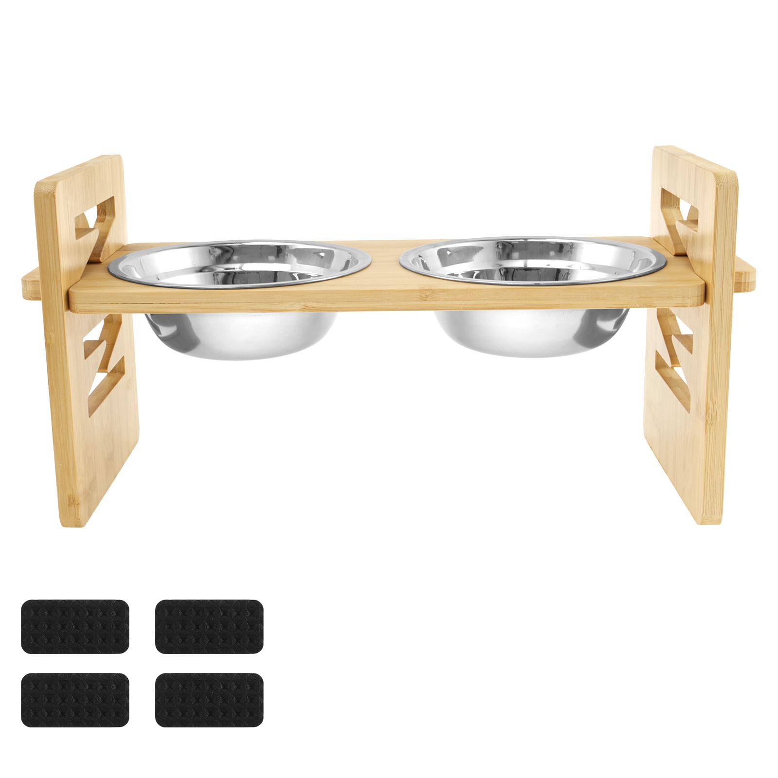 

Миски для собак с регулируемой высотой, с 2 мисками для еды и воды из нержавеющей стали, бамбуковая подставка, дерево, для домашних животных, для маленьких, средних и больших собак