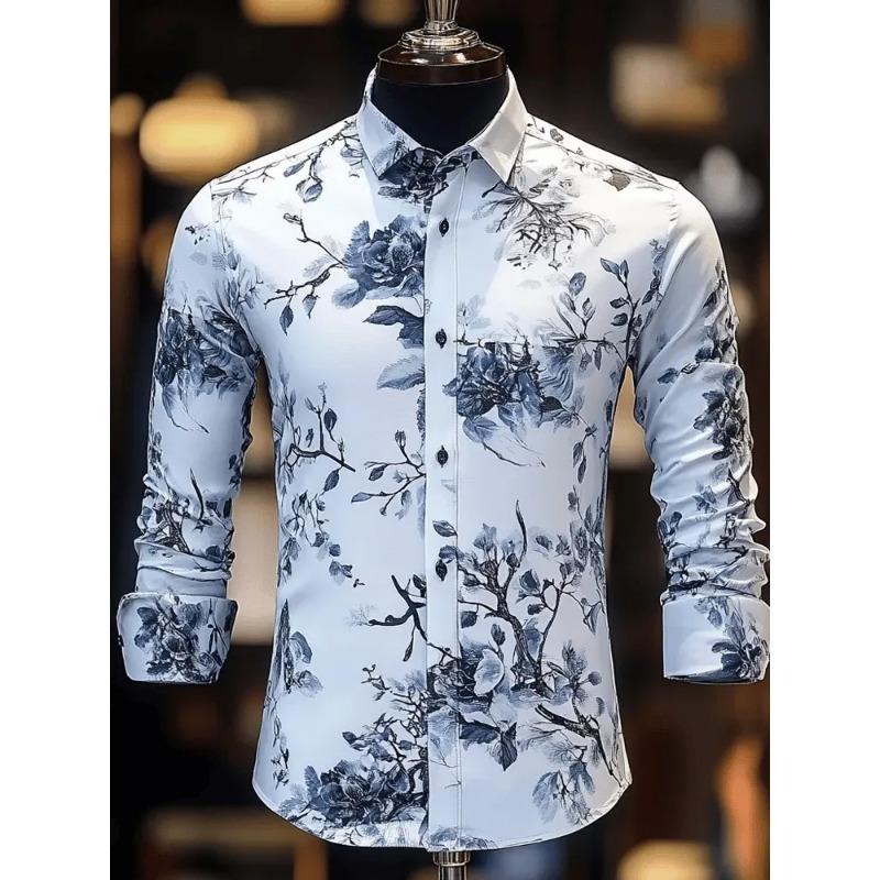 Men's Shirt 3D Vintage Chain Print Polyester Fabric Outdoor Street Long Sleeve Button Clothing Fashion Street Style Design