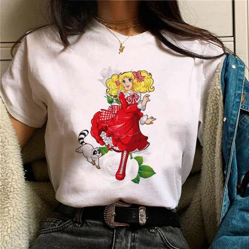 Candy Candy Kawaii T-Shirt Lässig Rundhals Kurzarm Damen Mode Lässiges Kurzarmlanges Trendiges Damenbekleidung Oberteile
