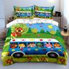 Cute Animal Bus Ride Pattern Bedding Duvet Cover Set  (1*Duvet Cover 2*Pillowcases, Without Duvet Insert)