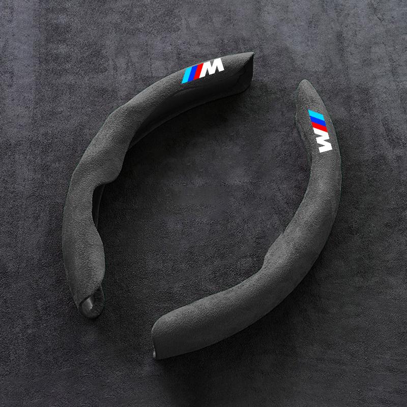2 Stück rutschfeste Wildleder-Leder-Autolenkrad-Schutzhülle für BMW M-Emblem E46 E36 E34 F10 E90 F30 E60 F30 E53 E30 E92 E87