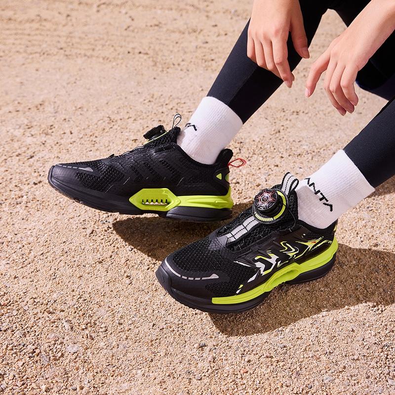 Anta Star Ring 3.0 Fabric Non-Slip Shock Absorbing Casual Shoes Kids Sneakers Black Green 312328801-3