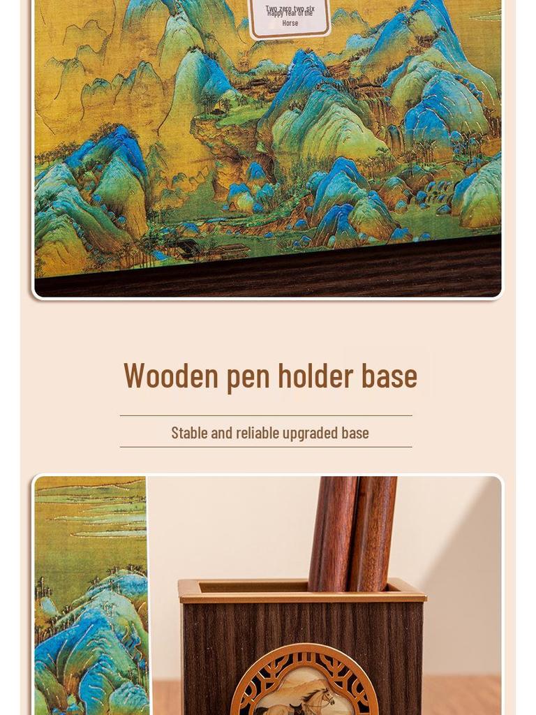 2026 Jahr des Pferdes Chinesischer Stil Holz Schreibtischkalender mit Doppelringständer