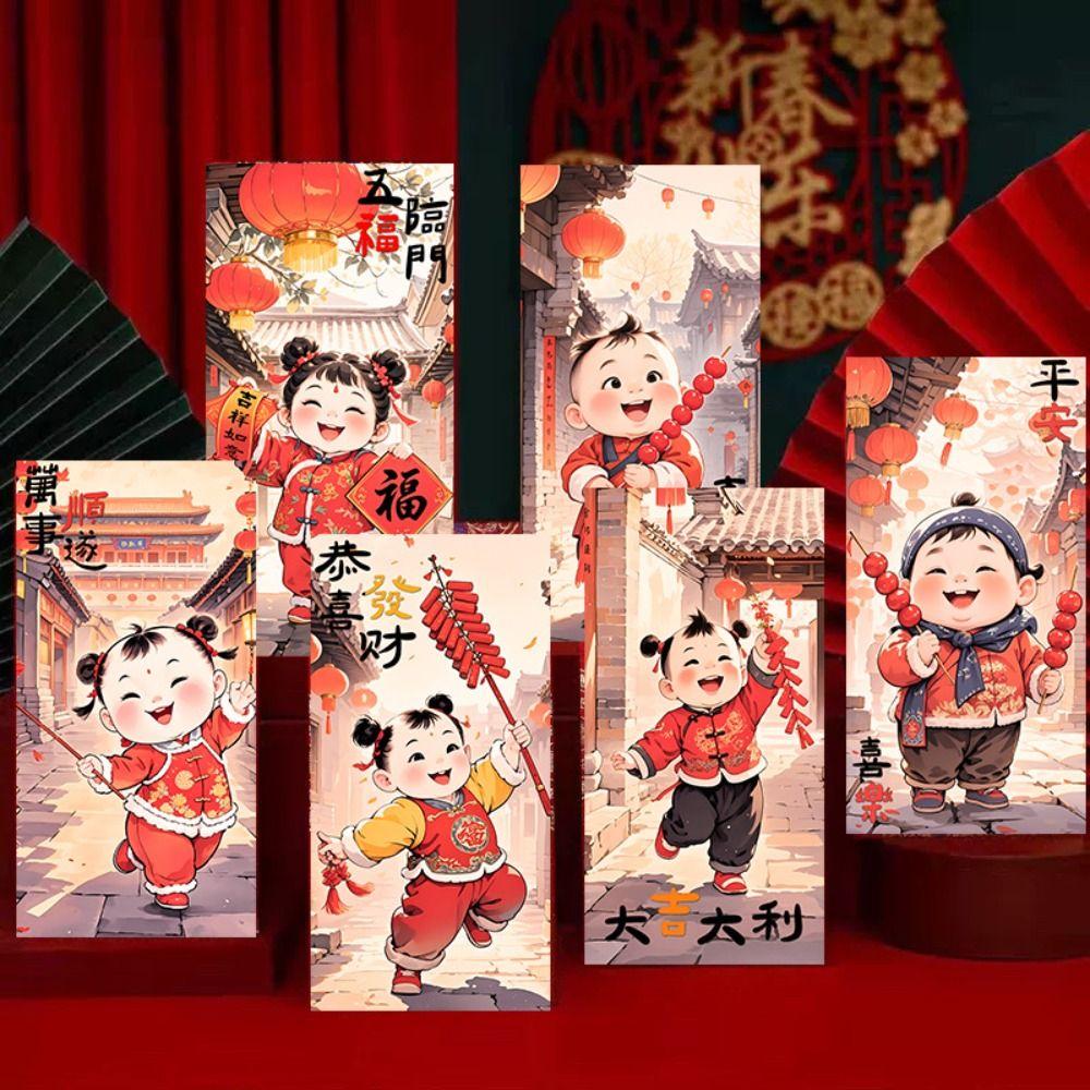 6pcs Cartoon New Year Red Envelopes Traditional Gifts Packing Bags Celebration Party