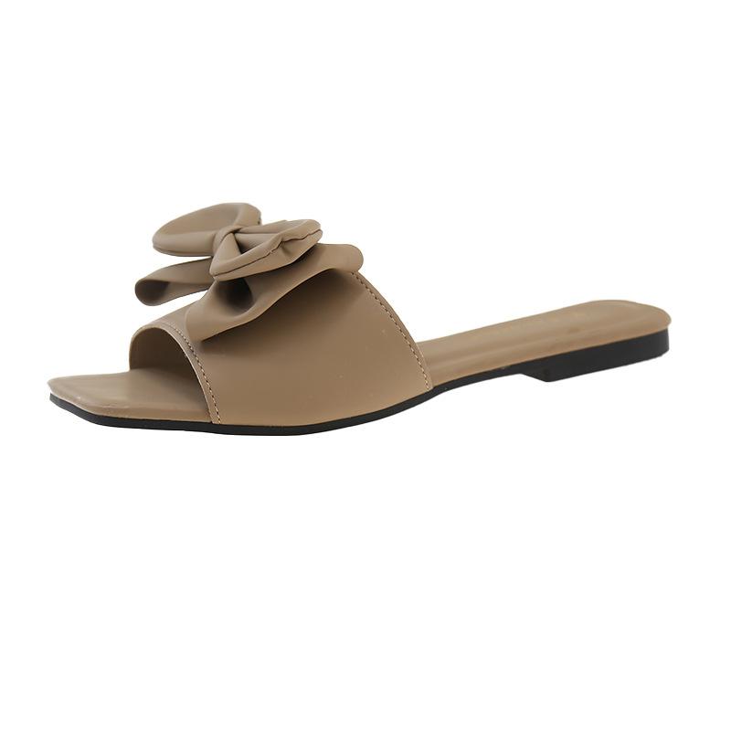 Sandale de damă cu toc gros, vârf pătrat, primăvară nou, fundă, un pedal, casual, papuci de exterior