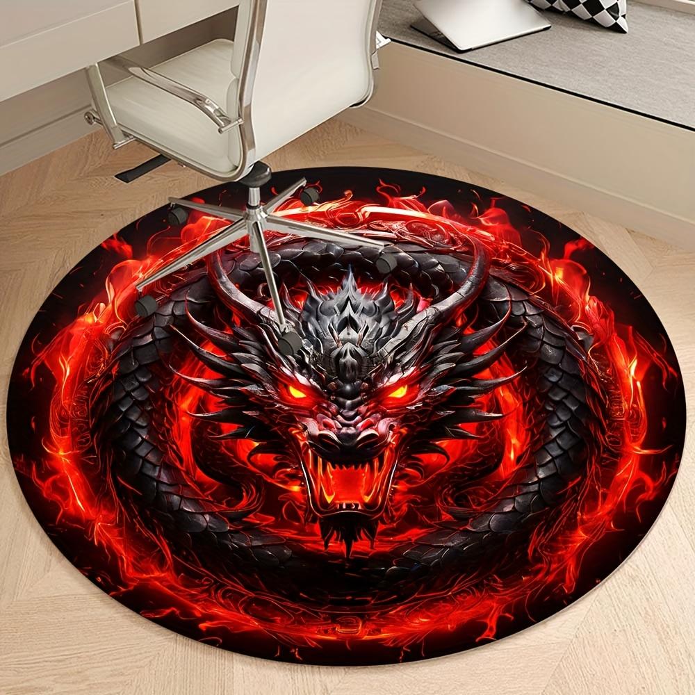 

Red Dragon Pattern Round Area Rug, Non Slip Office Chair Mat for Home Decor, Decorative Floor Carpet for Living Room Bedroom Diameter 60cm