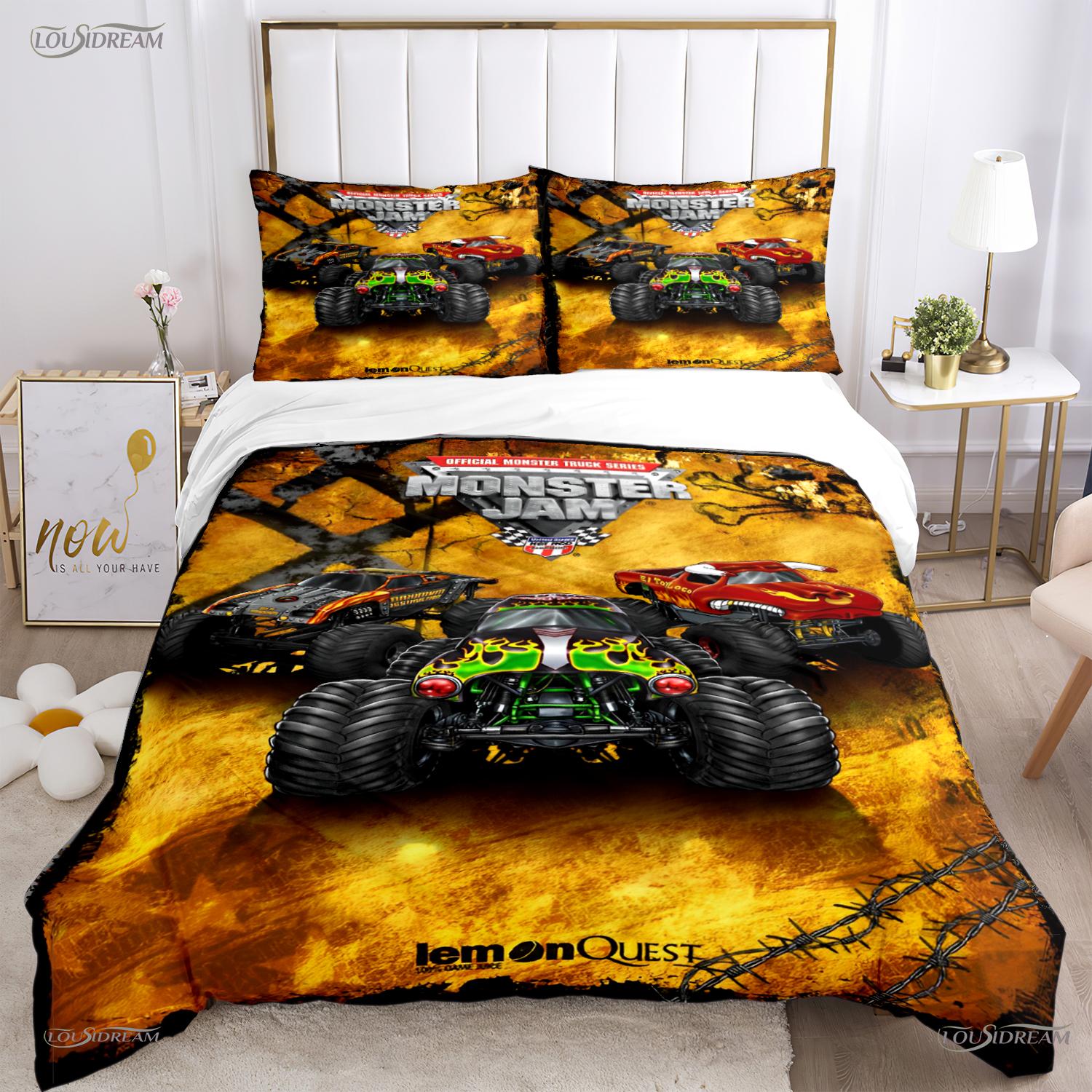 

Monster Jam Truck Casal Al Season Soft Duvet Cover Warm Comforter Beding Set Soft Comfortable Quilt Cover plus Pilowcases Single/Double/Quen/King 135*200cm Eu-Single