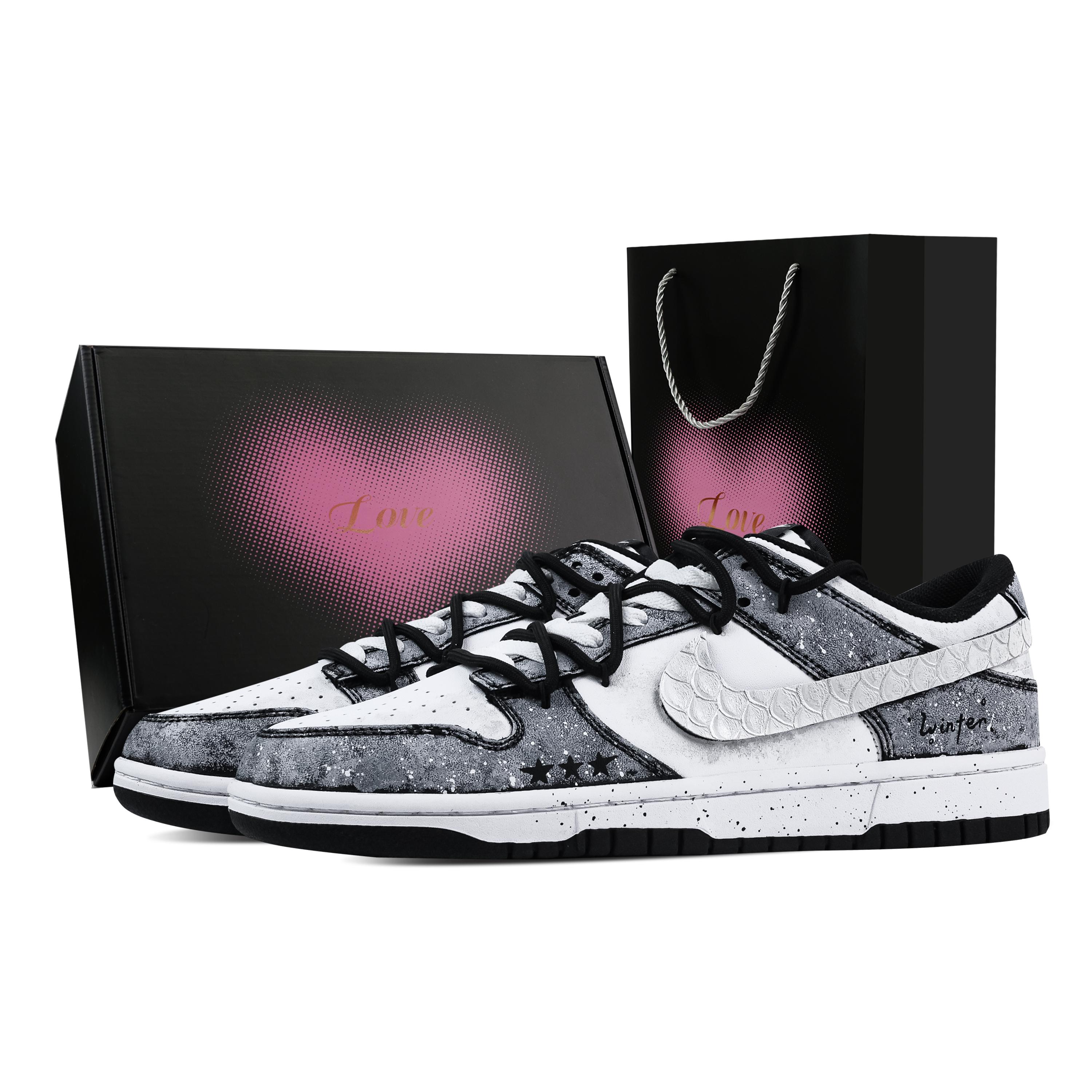 

Nike Dunk Frost Vein Star Paint 1 Heart Box Abrasion Resistant Low top Skateboard Shoes Unisex Gray White HF5441-100(Team773-1-) 42.5