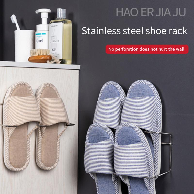 Shoes Rack Wall Mounted Stainless Steel Bathroom Organizer Shoes Organizer No Drilling Self Adhesive Hanging Shoes Rack