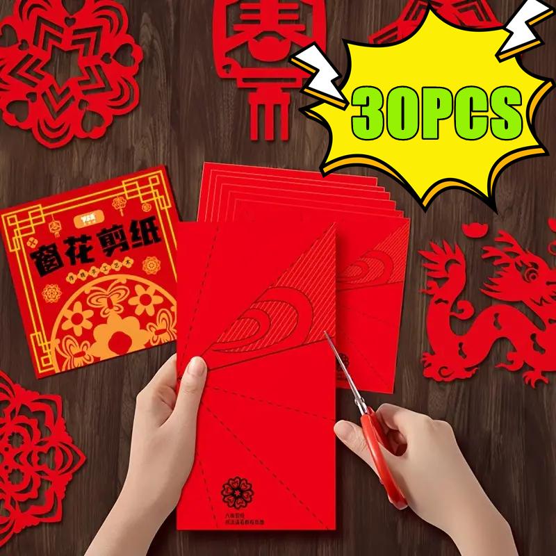 New 30PCS New Year Spring Festival window Paper Cuttings handmade DIY Suit Chinese Handmade Paper Cutting Kit Decorations Gifts
